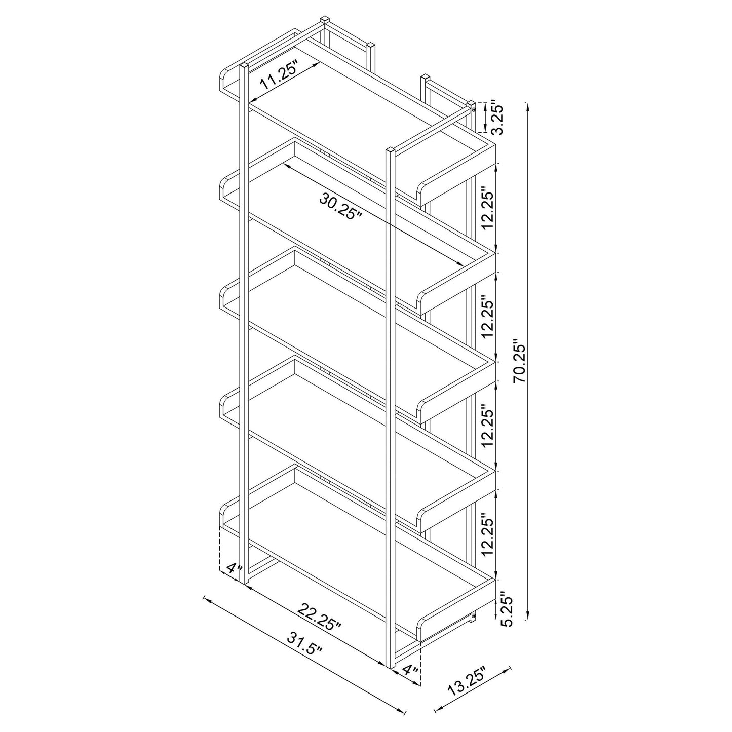 Angelica 5-shelf Bookcase Walnut and Chrome