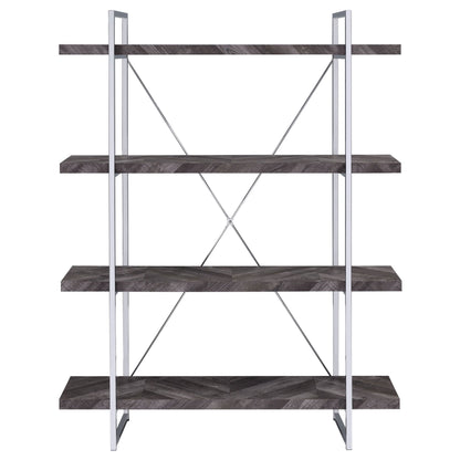 Grimma 4-shelf Bookcase Rustic Grey Herringbone