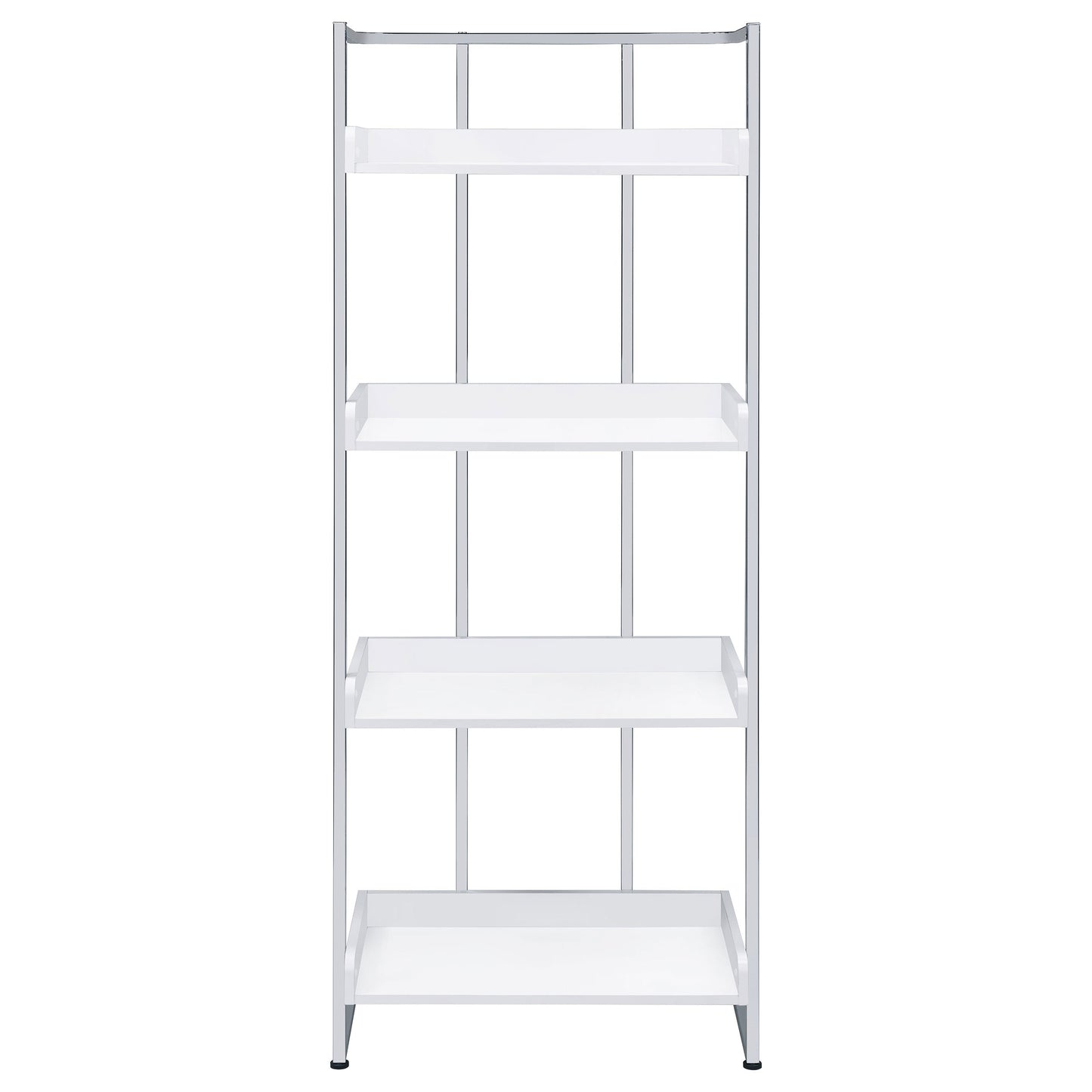 Ember 4-shelf Bookcase White High Gloss and Chrome