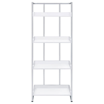 Ember 4-shelf Bookcase White High Gloss and Chrome