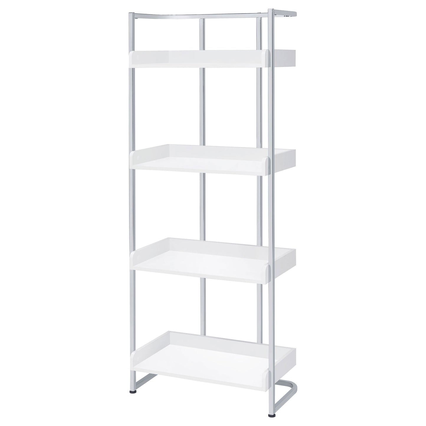 Ember 4-shelf Bookcase White High Gloss and Chrome