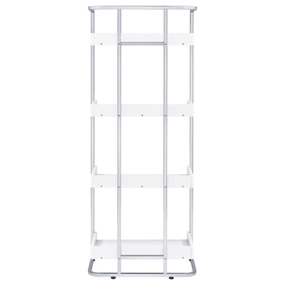 Ember 4-shelf Bookcase White High Gloss and Chrome