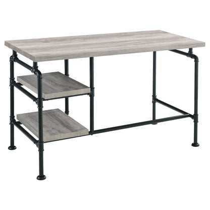 Delray 2-tier Open Shelving Writing Desk Grey Driftwood and Black