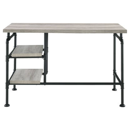 Delray 2-tier Open Shelving Writing Desk Grey Driftwood and Black