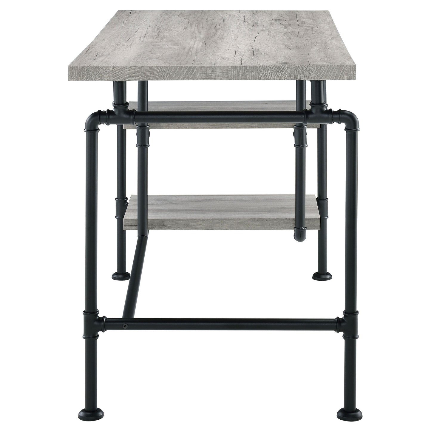 Delray 2-tier Open Shelving Writing Desk Grey Driftwood and Black