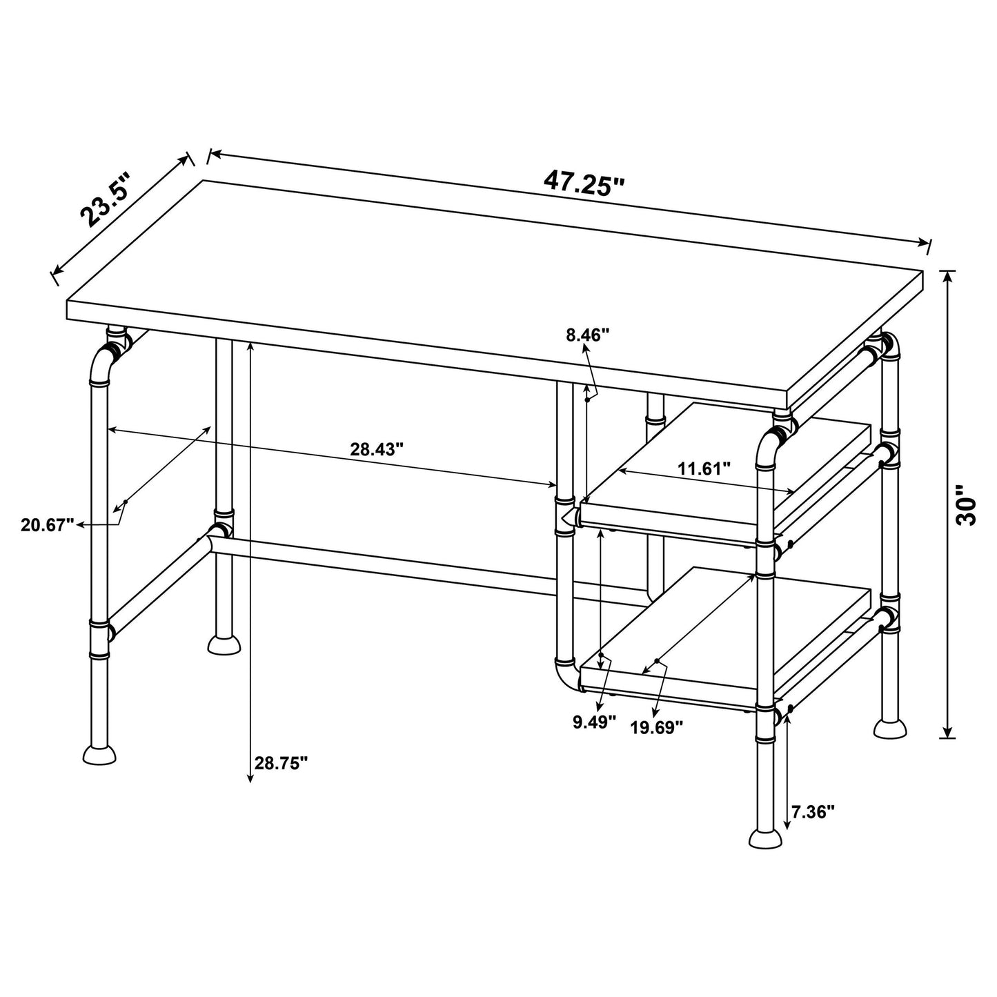 Delray 2-tier Open Shelving Writing Desk Grey Driftwood and Black