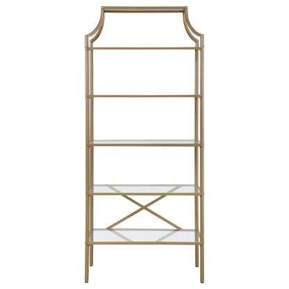 Serena 5-tier Tempered Glass Shelves Bookcase Matte Gold