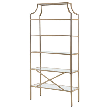 Serena 5-tier Tempered Glass Shelves Bookcase Matte Gold