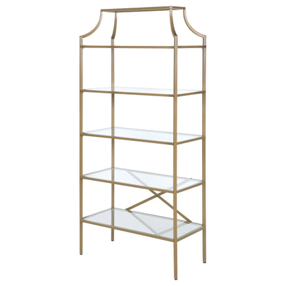 Serena 5-tier Tempered Glass Shelves Bookcase Matte Gold