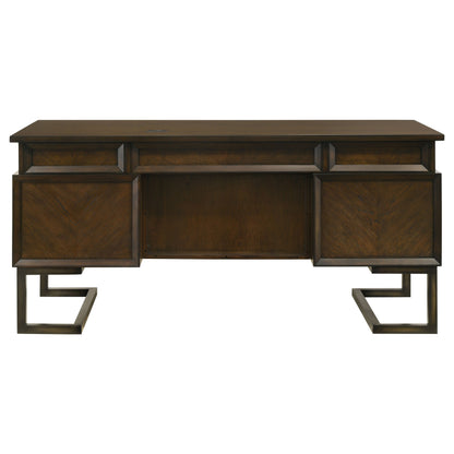 Marshall 6-drawer Executive Desk Dark Walnut and Gunmetal