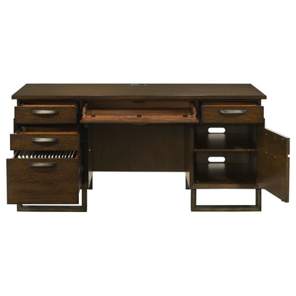 Marshall 5-drawer Credenza Desk With Power Outlet Dark Walnut and Gunmetal