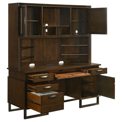 Marshall 10-drawer Credenza Desk With Hutch Dark Walnut and Gunmetal