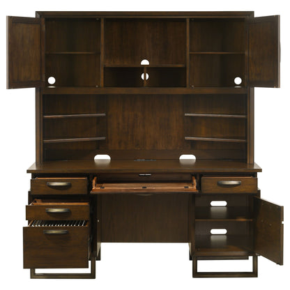 Marshall 10-drawer Credenza Desk With Hutch Dark Walnut and Gunmetal