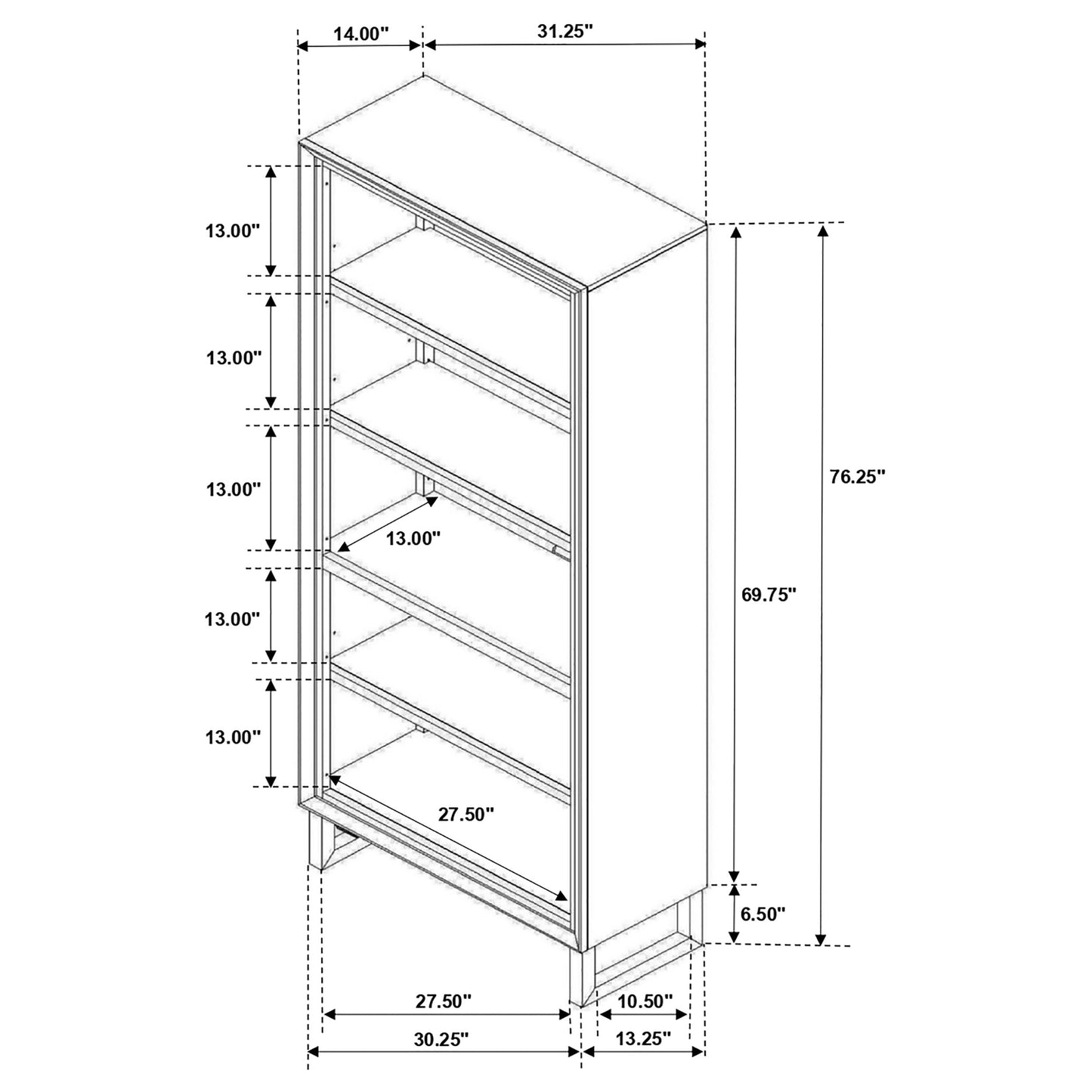 Marshall 5-shelf Bookcase Dark Walnut and Gunmetal