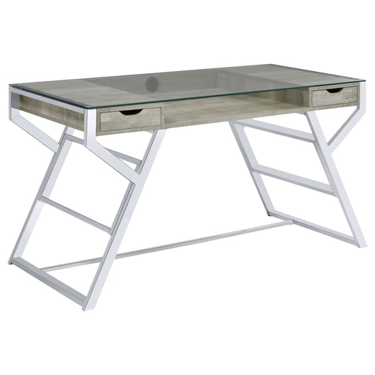 Coaster Emelle 2-drawer Glass Top Writing Desk Grey Driftwood and Chrome Default Title