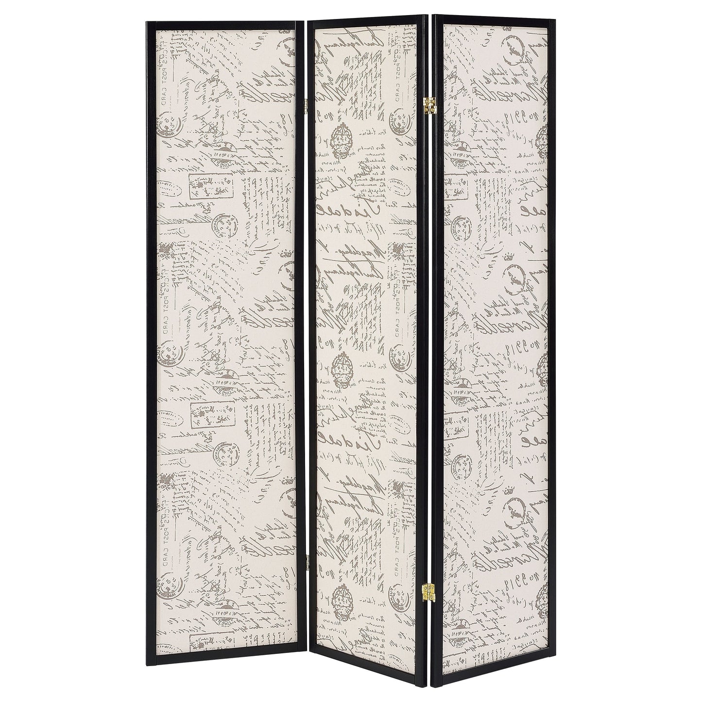 Felice 3-panel French Script Print Folding Screen Espresso