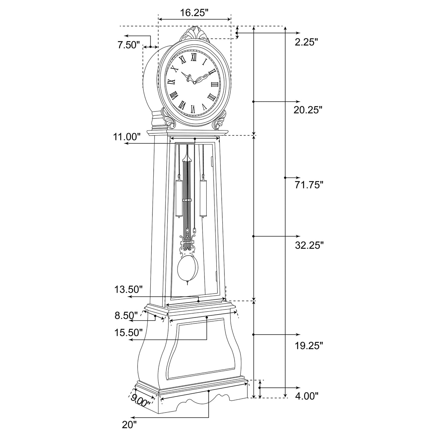 Narcissa Grandfather Clock with Chime Brown Red