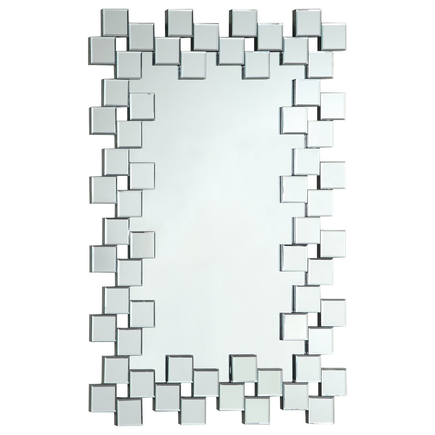 Pamela Frameless Wall Mirror with Staggered Tiles Silver