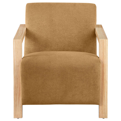 Diego Upholstered Accent Arm Chair with Wood Arms Honey