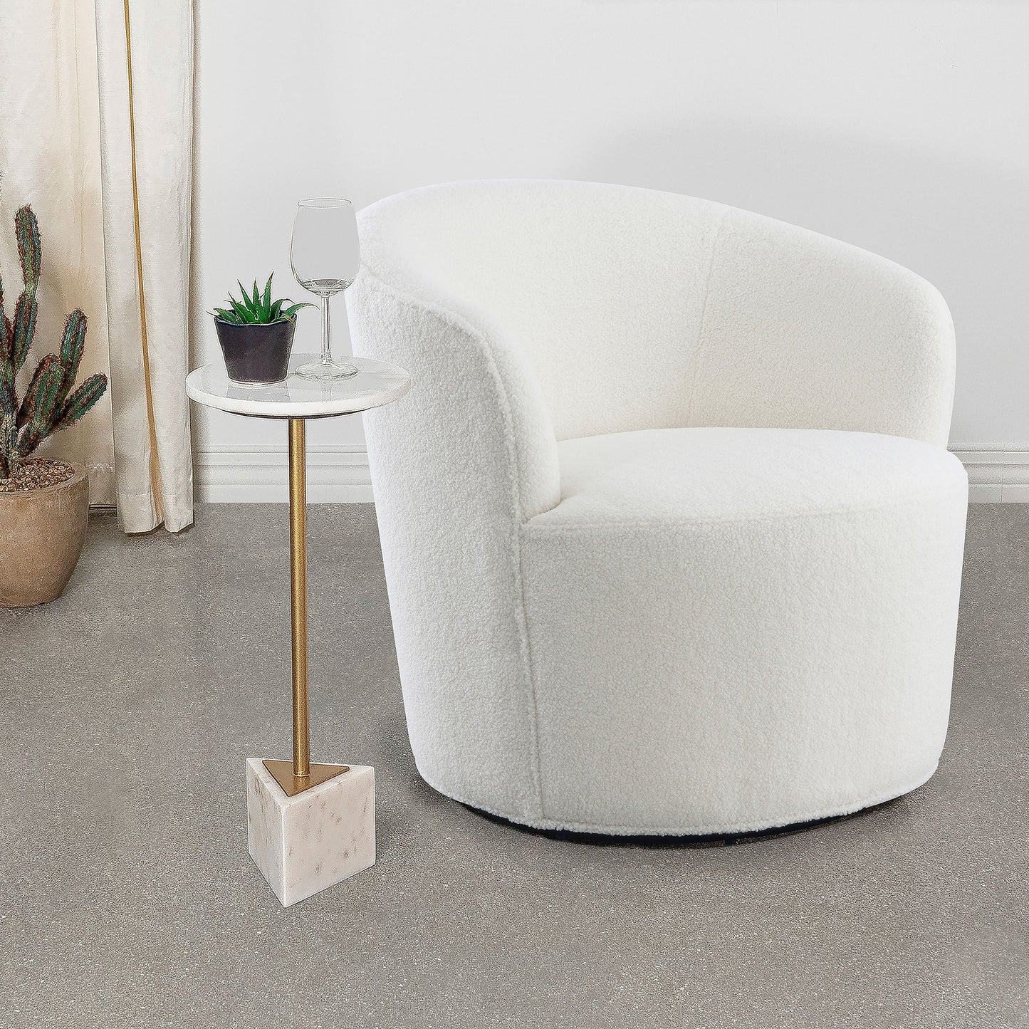 Joyce Upholstered Swivel Barrel Chair White