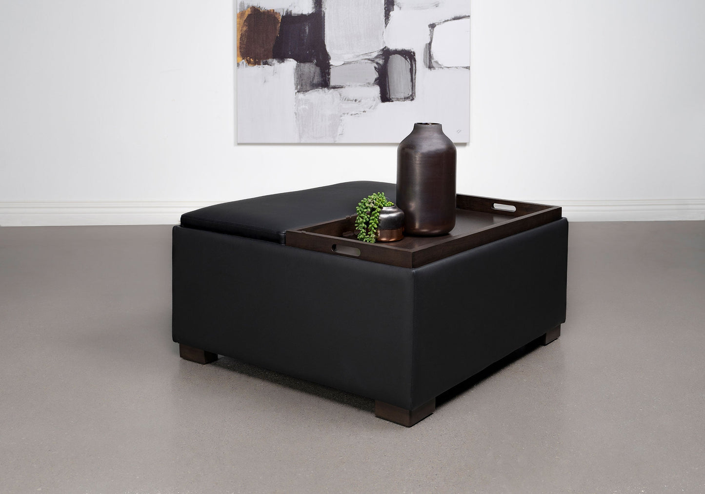 Paris Upholstered Storage Ottoman with Tray Black