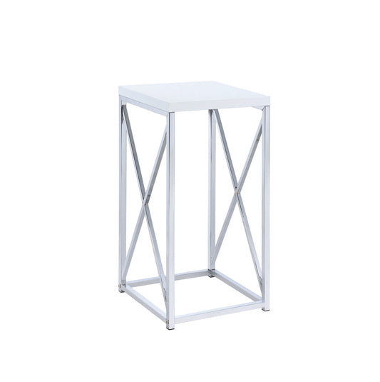 Edmund Accent Table with X-cross Glossy White and Chrome