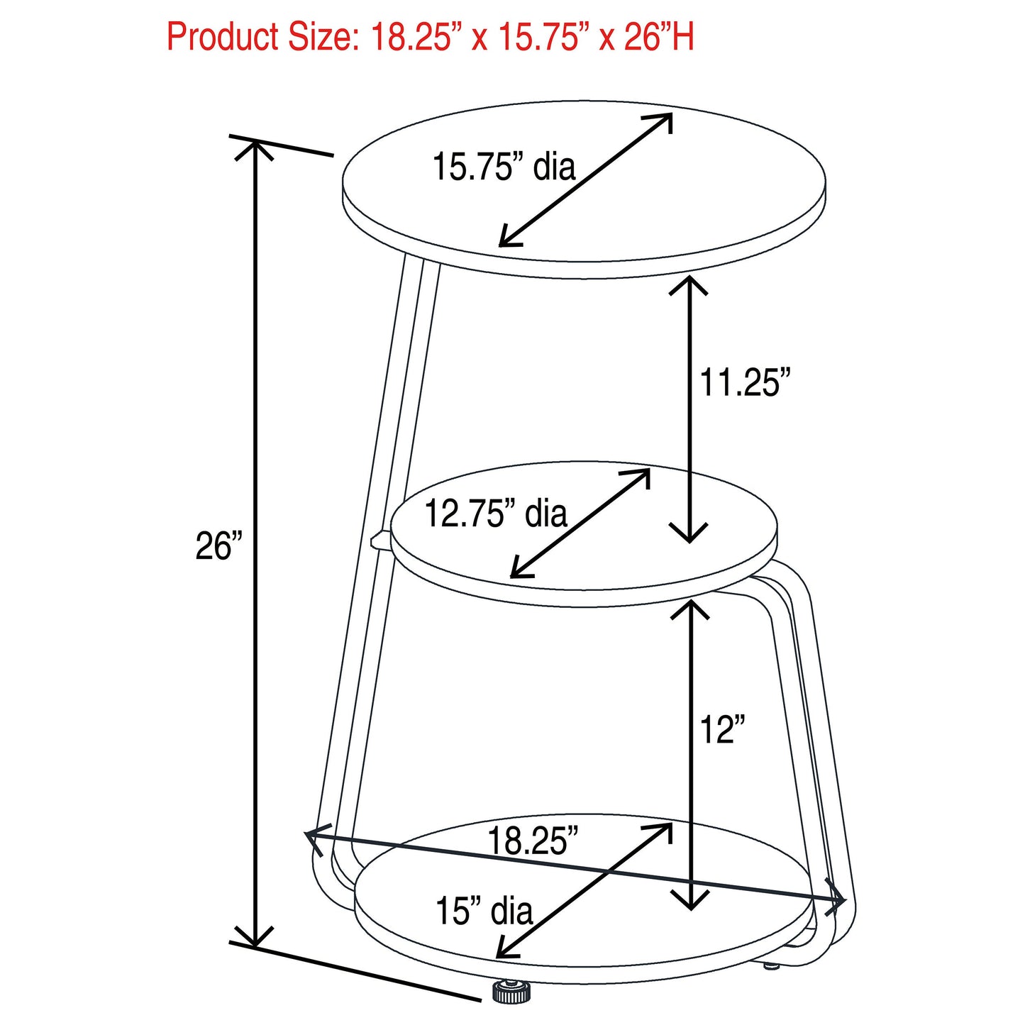 Hilly 3-tier Round Side Table White and Black