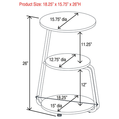 Hilly 3-tier Round Side Table White and Black