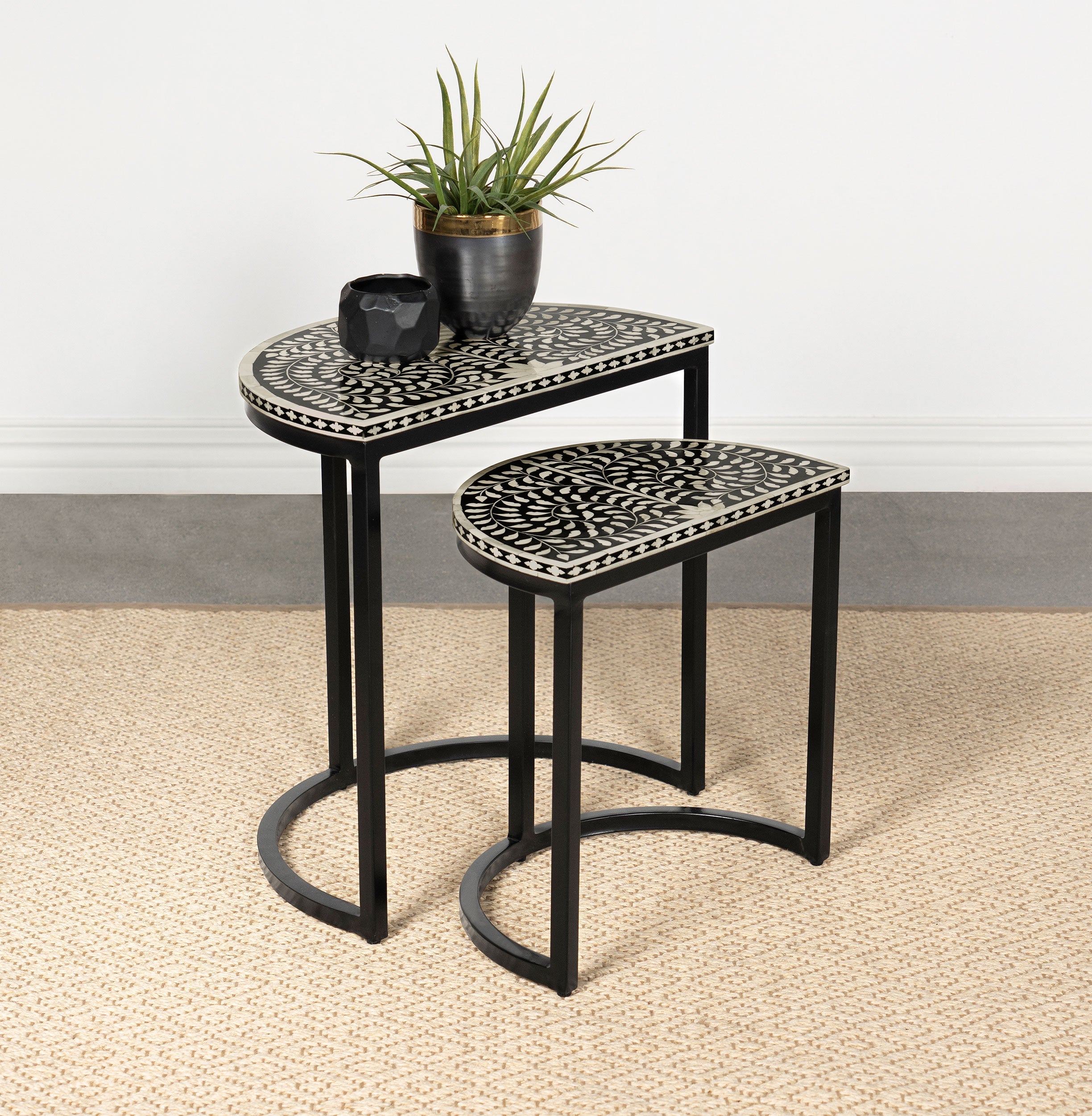 Zakiya 2-piece Demilune Nesting Table Black and White