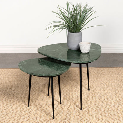 Tobias 2-piece Triangular Marble Top Nesting Table Green and Black