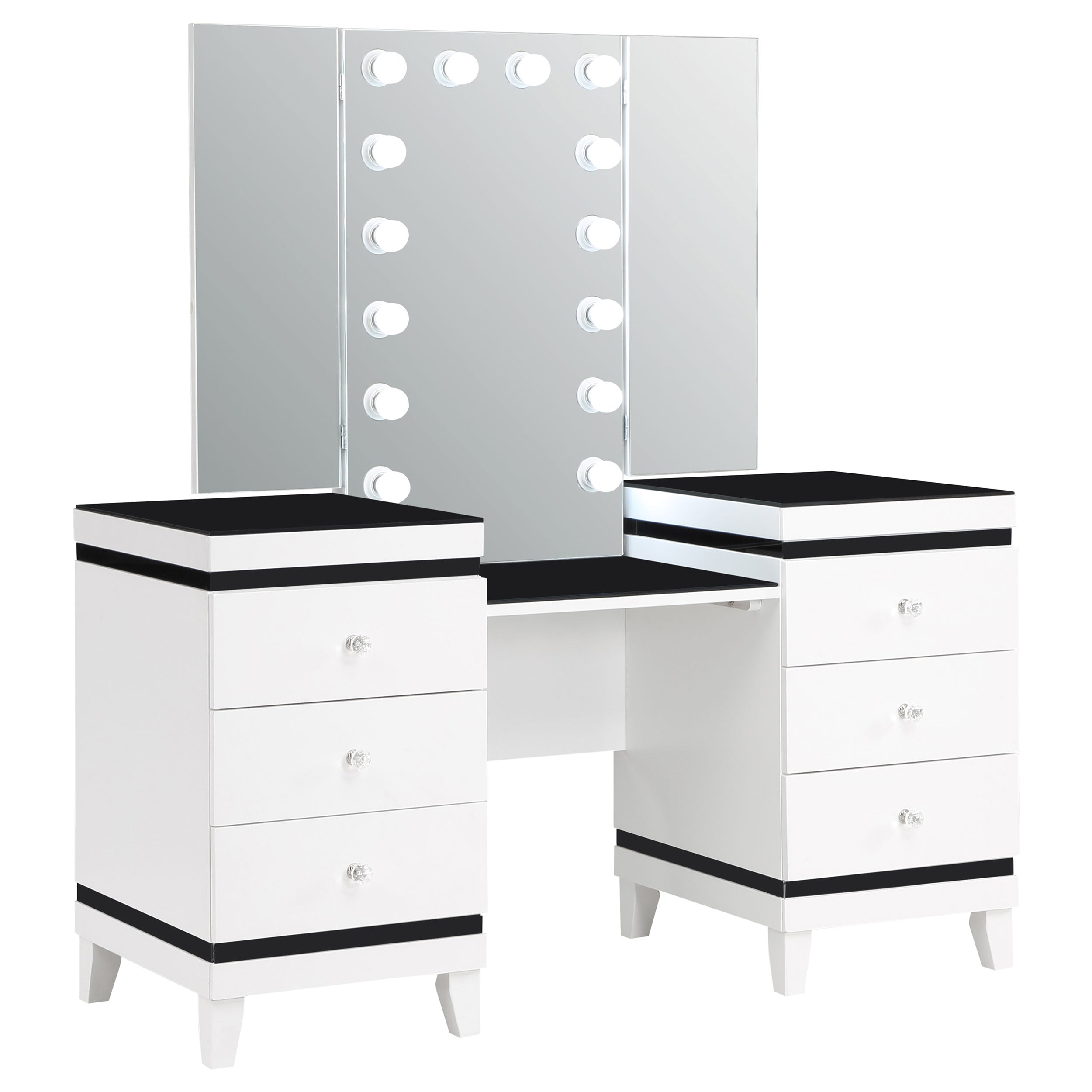 Talei 6-drawer Vanity Set with Hollywood Lighting Black and White