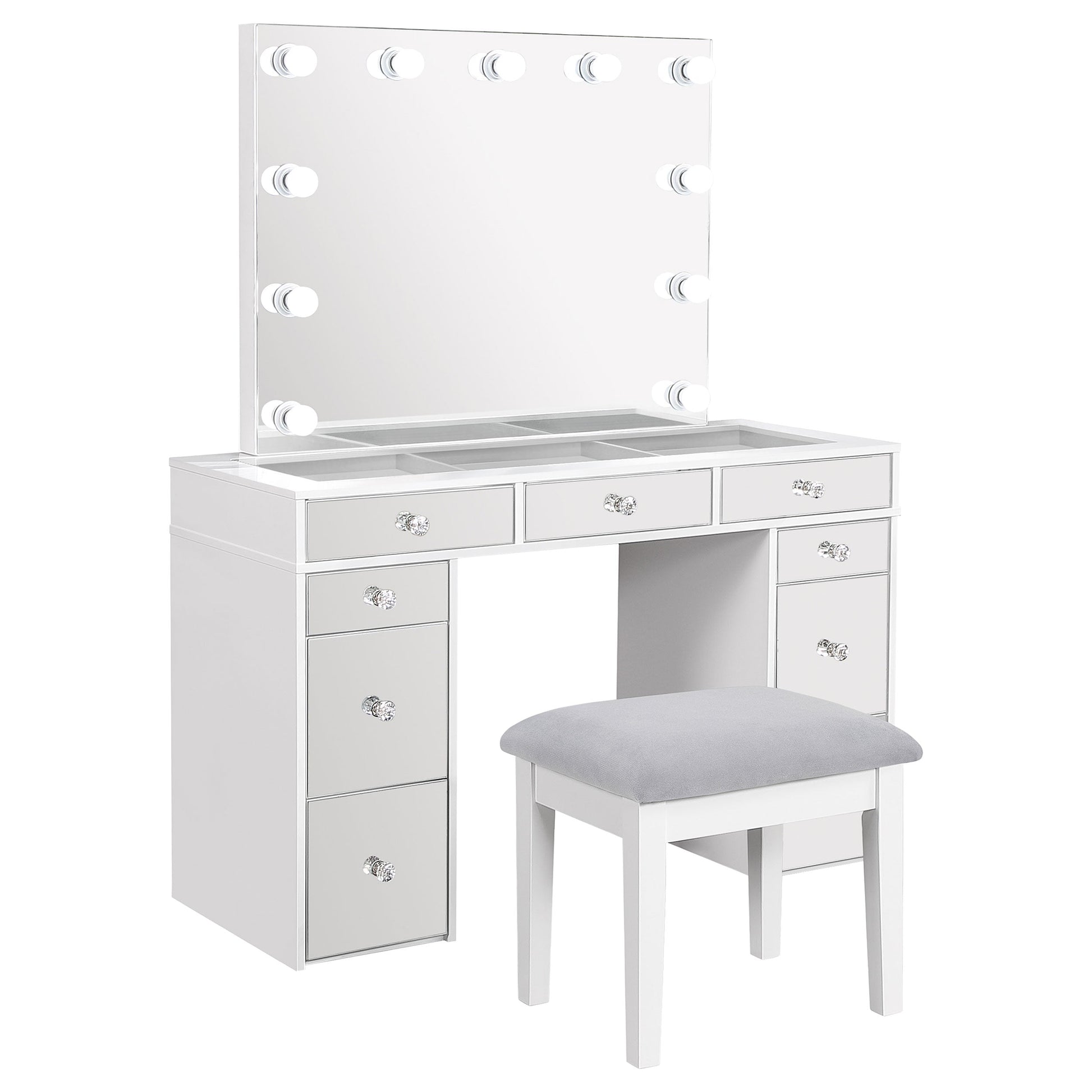 Coaster Regina 3-piece Makeup Vanity Table Set Hollywood Lighting White and Mirror Default Title