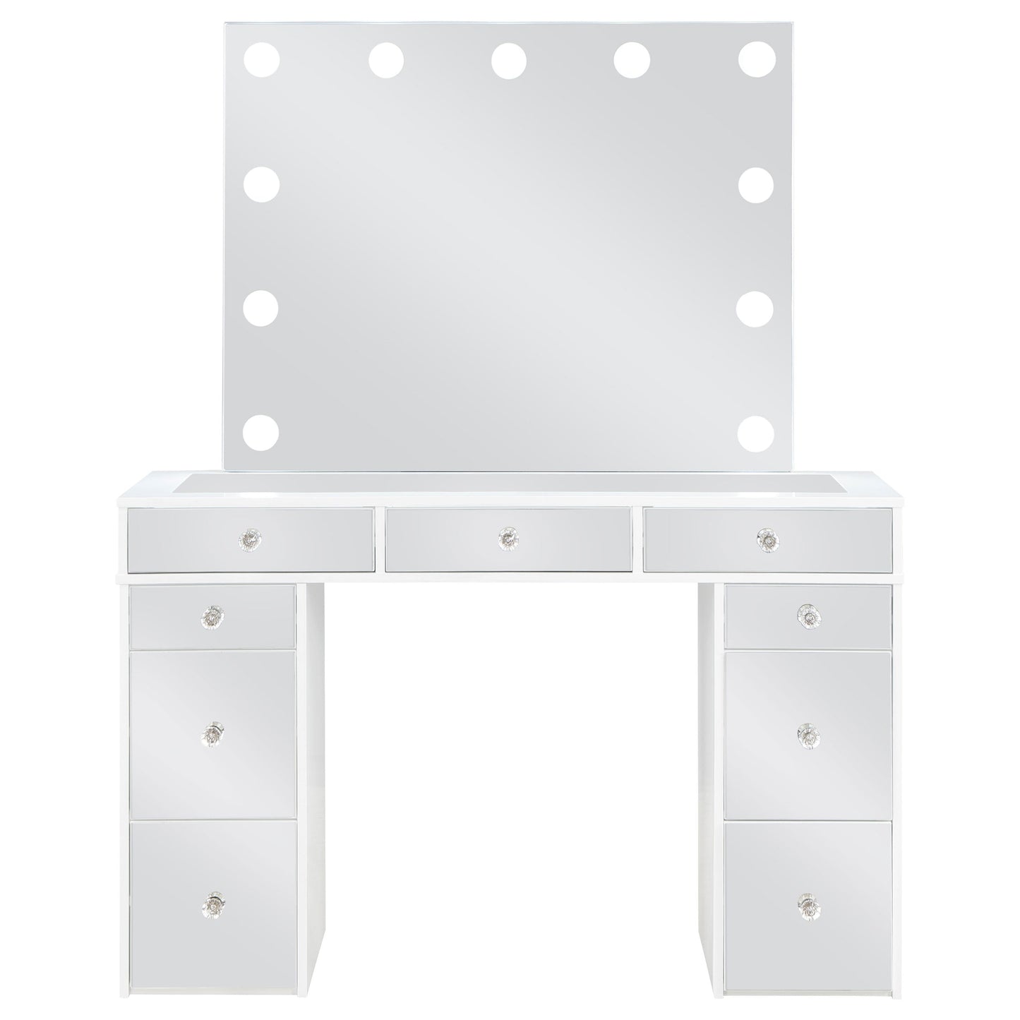 Coaster Regina 3-piece Makeup Vanity Table Set Hollywood Lighting White and Mirror Default Title