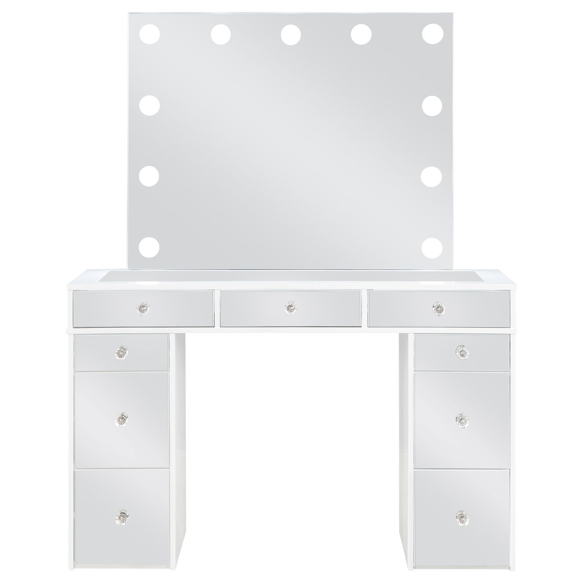 Coaster Regina 3-piece Makeup Vanity Table Set Hollywood Lighting White and Mirror Default Title