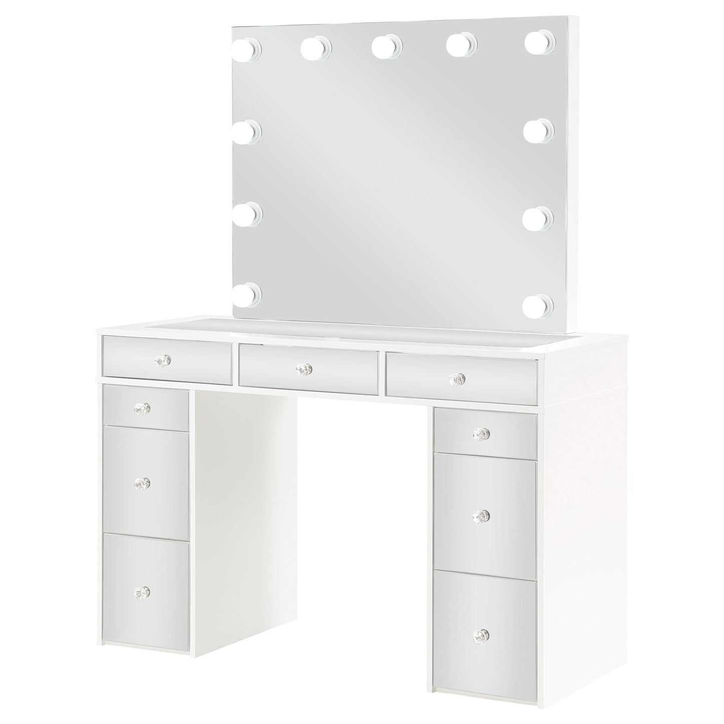 Coaster Regina 3-piece Makeup Vanity Table Set Hollywood Lighting White and Mirror Default Title