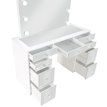 Coaster Regina 3-piece Makeup Vanity Table Set Hollywood Lighting White and Mirror Default Title