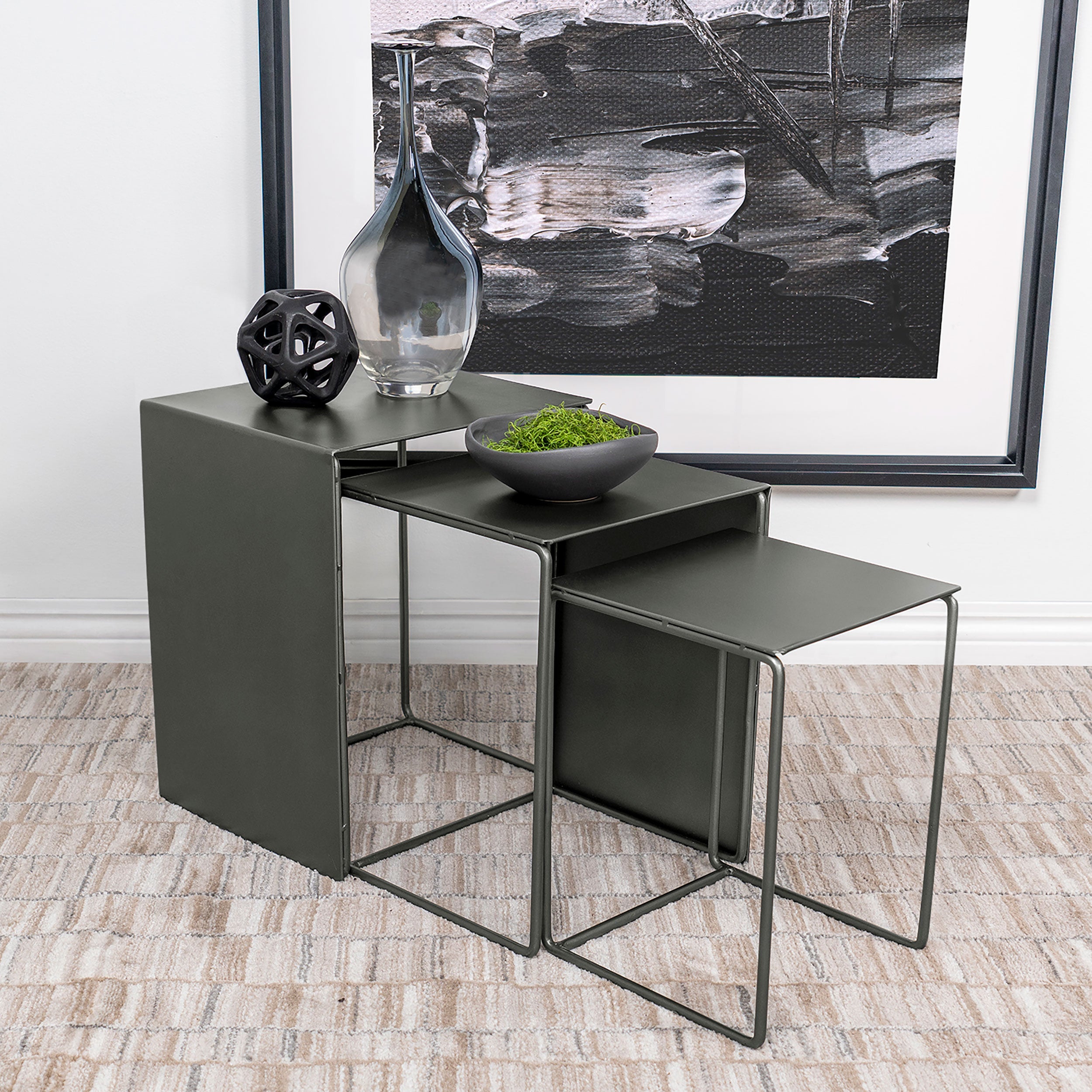 Imez 3-piece Rectangular Metal Nesting Table Grey