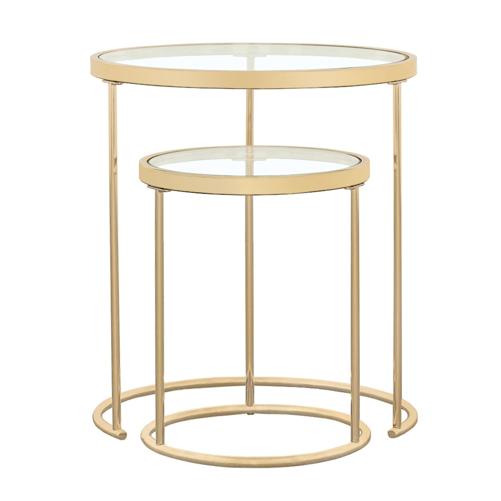 Maylin 2-piece Round Glass Top Nesting Tables Gold