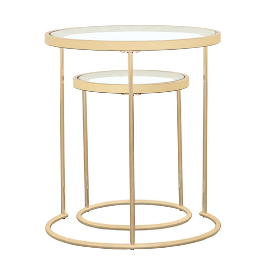 Maylin 2-piece Round Glass Top Nesting Tables Gold