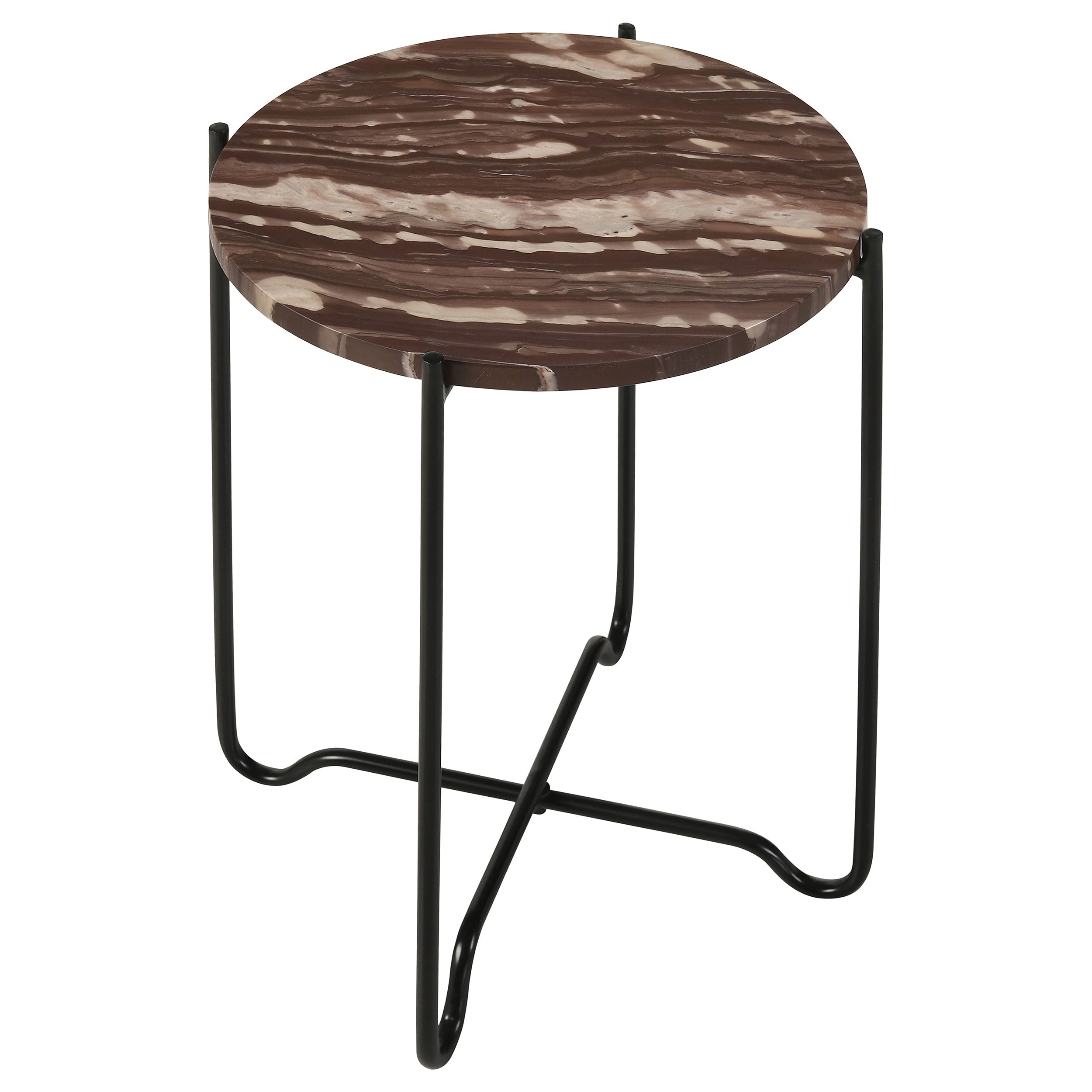 Latifa Round Accent Table with Marble Top Red and Black