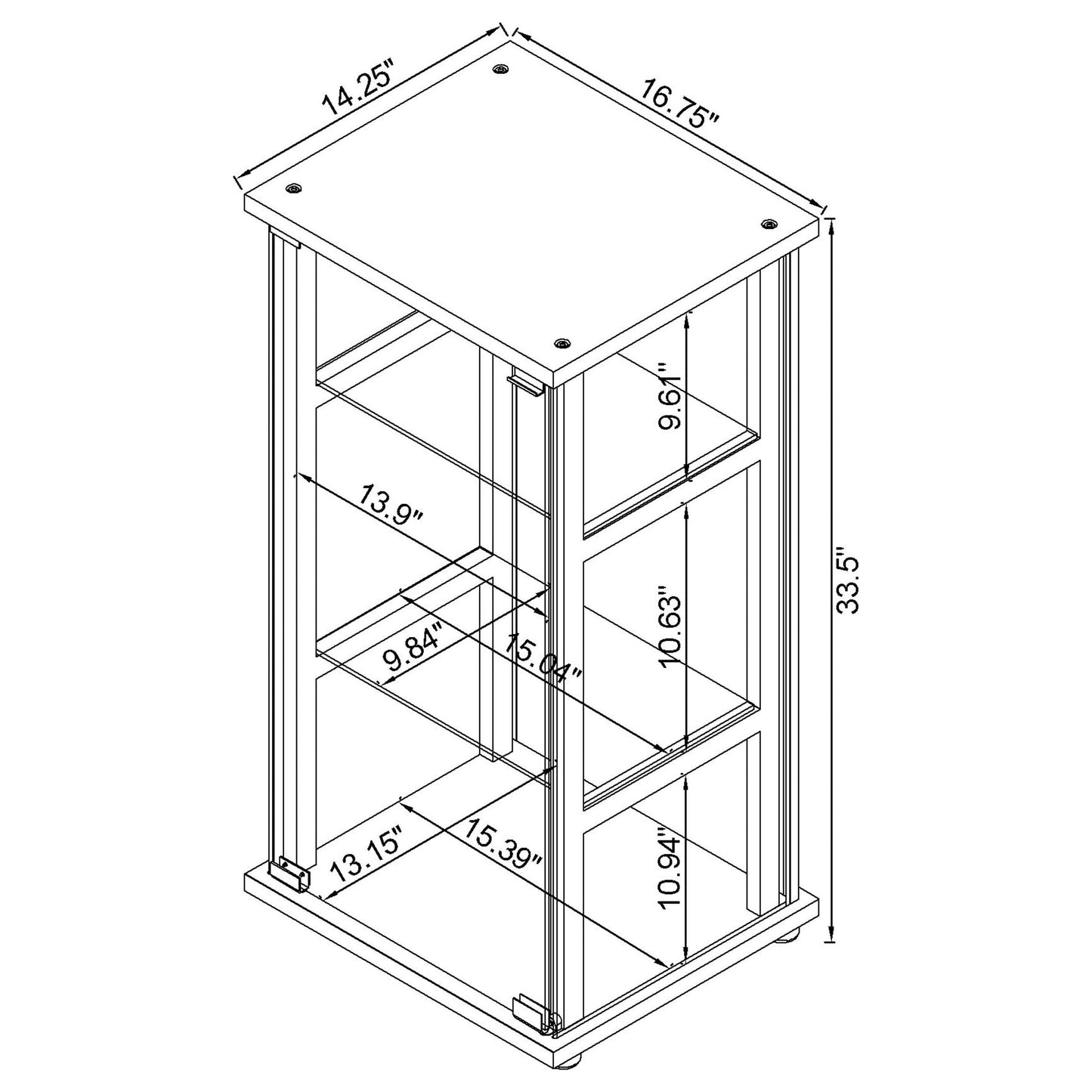 Cyclamen 3-shelf Glass Curio Cabinet Black and Clear