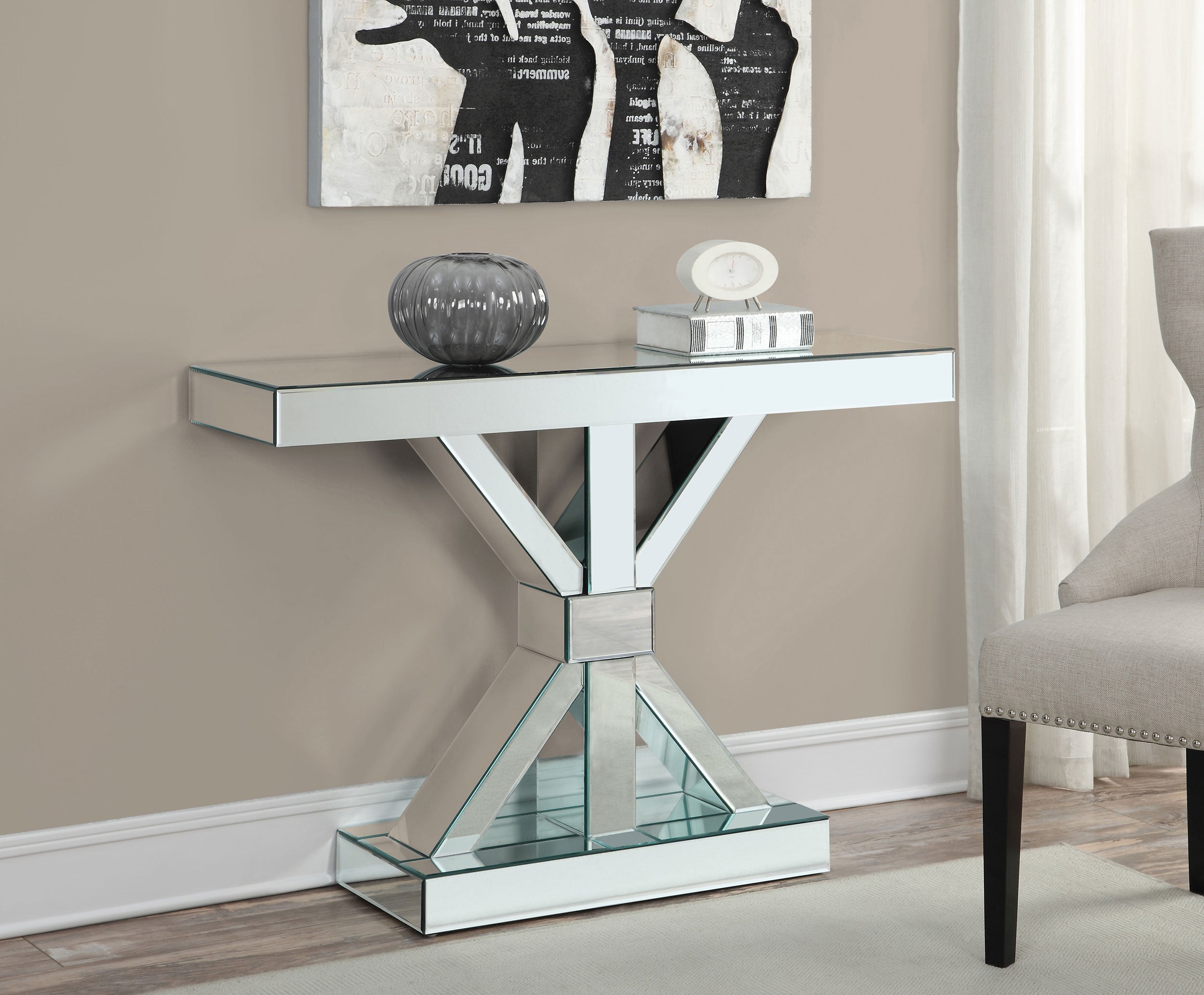 Lurlynn X-shaped Base Console Table Clear Mirror