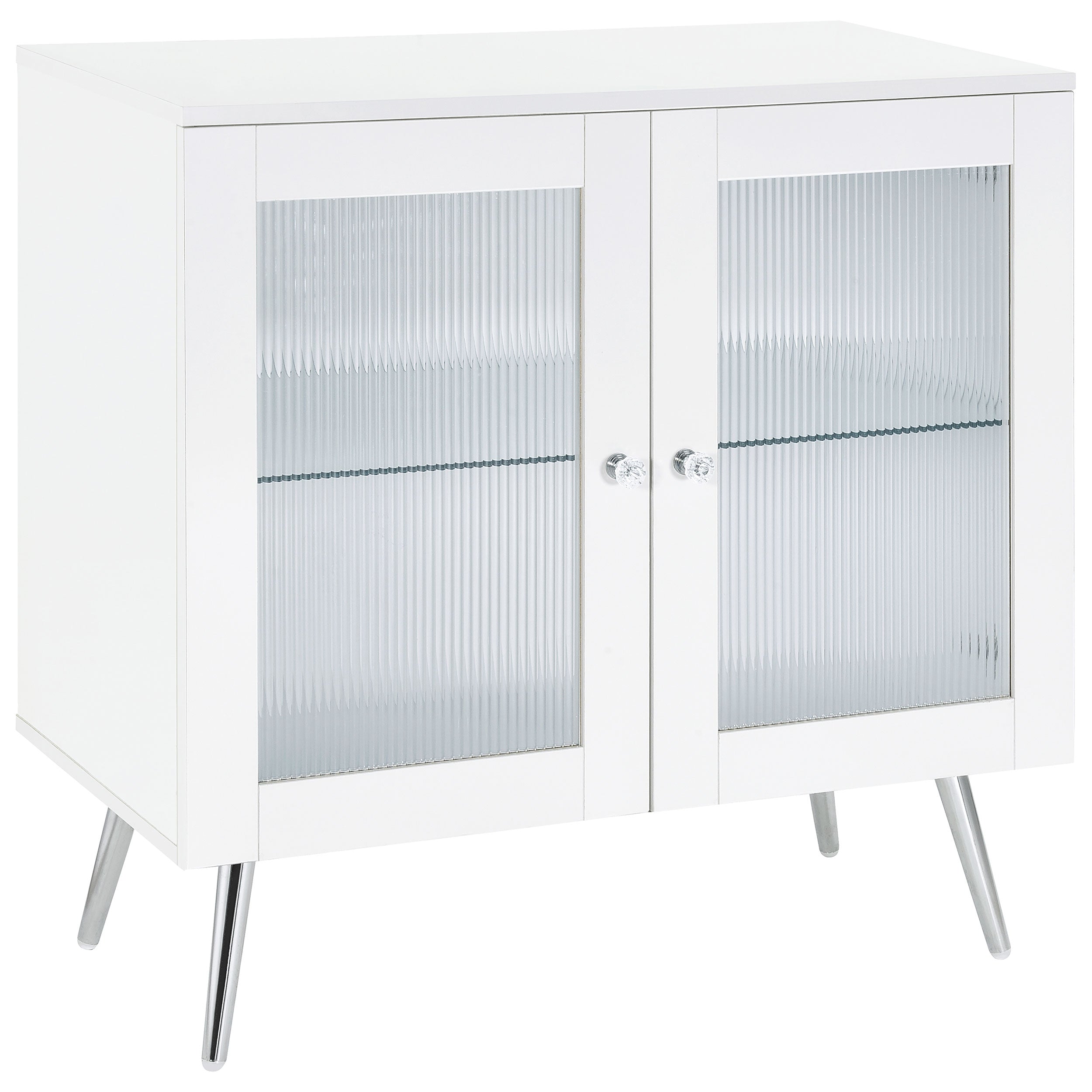 Nieta 2-tier Accent Cabinet with Glass Shelf White High Gloss and Chrome