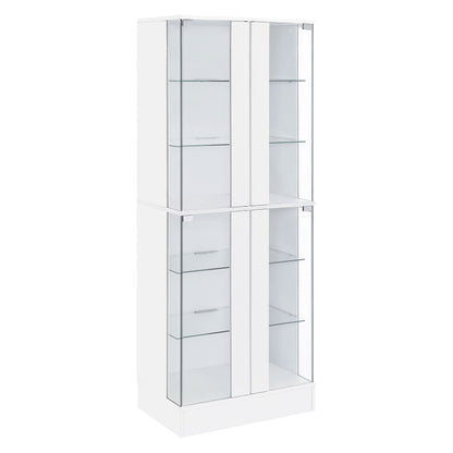 Cabra Display Case Curio Cabinet with Glass Shelves and LED Lighting White High Gloss