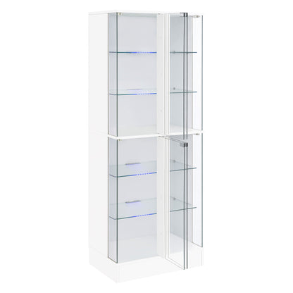 Cabra Display Case Curio Cabinet with Glass Shelves and LED Lighting White High Gloss