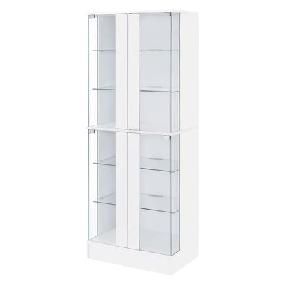 Cabra Display Case Curio Cabinet with Glass Shelves and LED Lighting White High Gloss