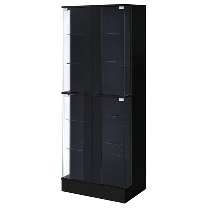 Cabra Display Case Curio Cabinet with Glass Shelves and LED Lighting Black High Gloss