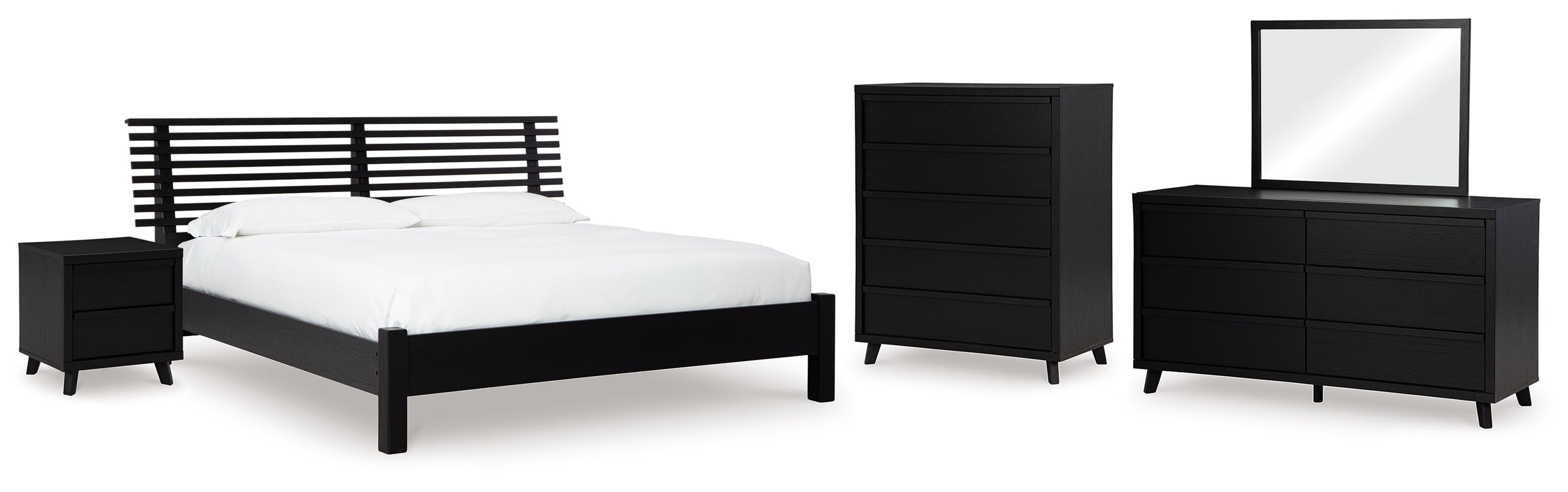 Danziar Queen Panel Bed with Mirrored Dresser, Chest and Nightstand I