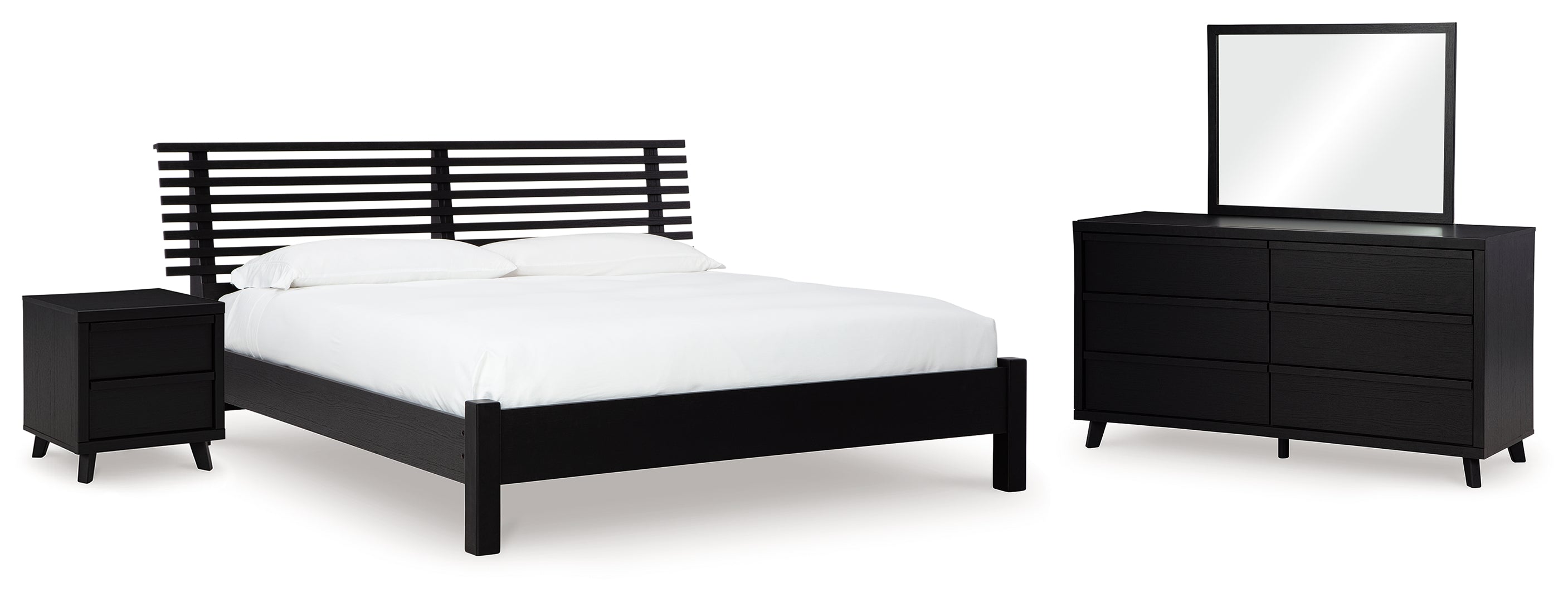 Danziar Queen Panel Bed with Mirrored Dresser and Nightstand I