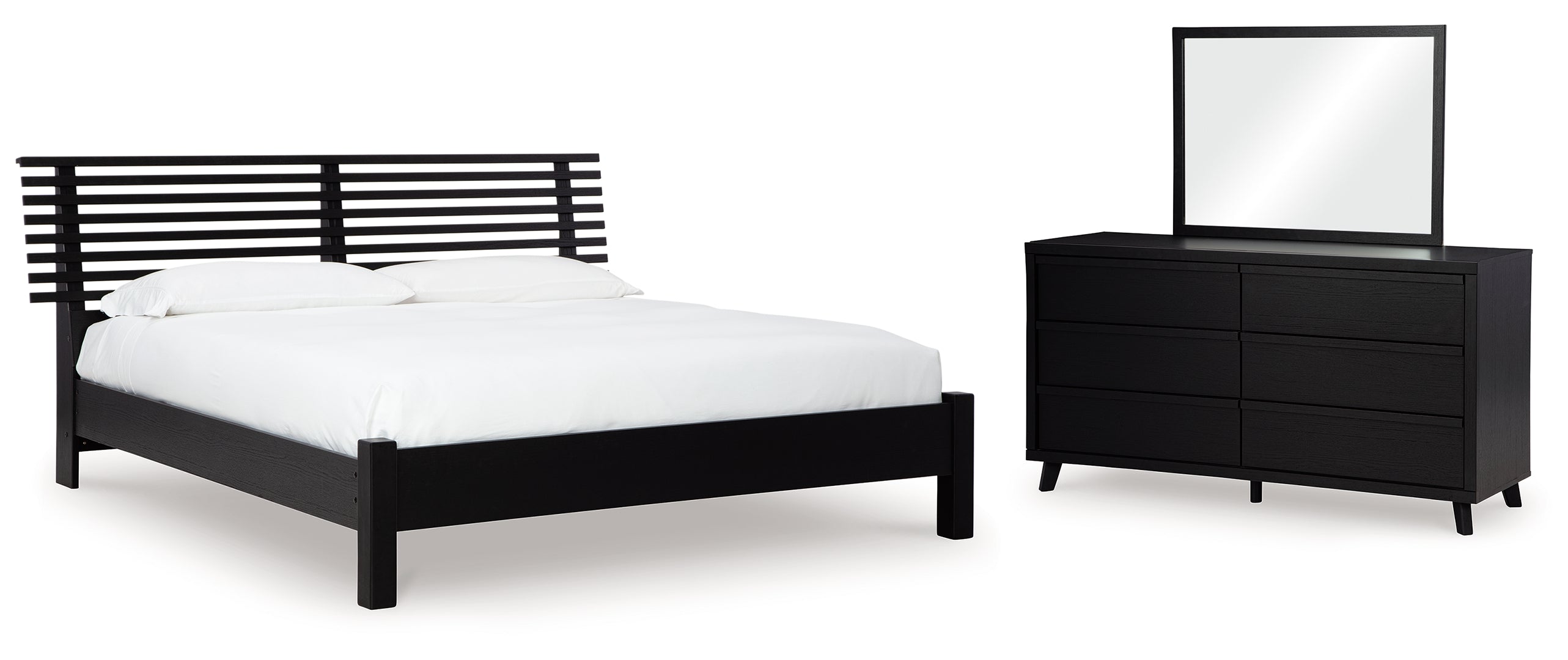 Danziar Queen Panel Bed with Mirrored Dresser I